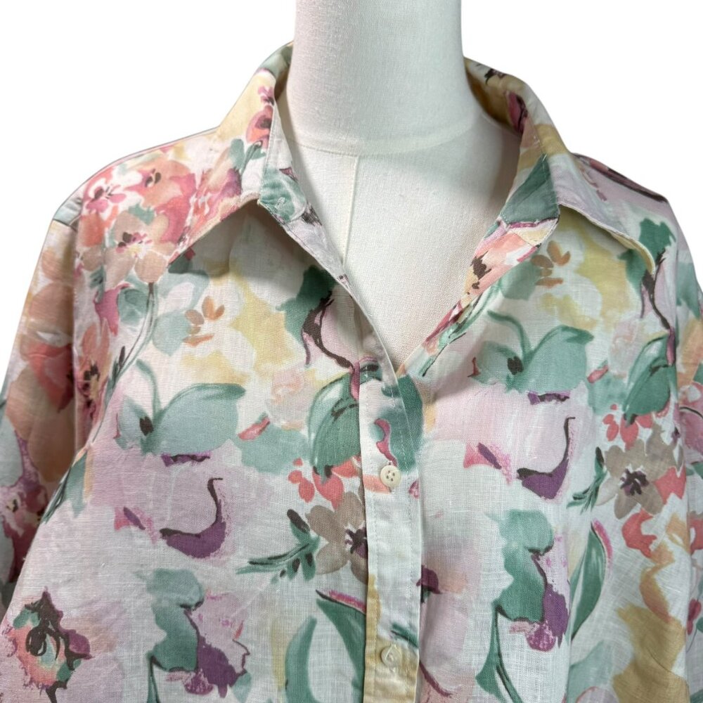 Ralph Lauren 100% Linen Floral Button-Up Blouse 2X Pastel Watercolor Print - Picture 5 of 6